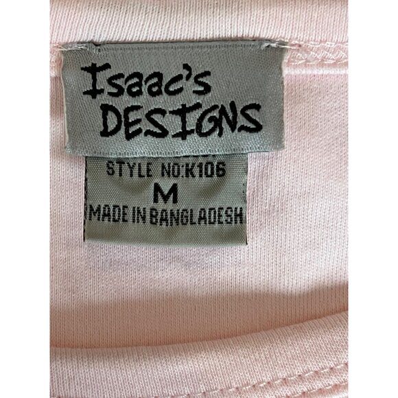 Isaac's Designs Pink Long Sleeve Shirt W/ Floral Rhinestones M Combed Cotton - Picture 9 of 10